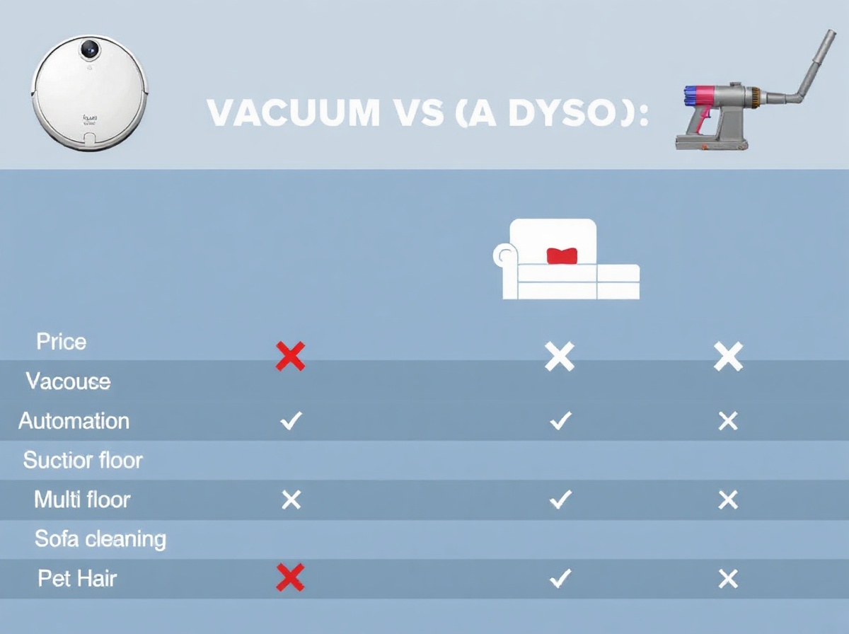 Infographic comparison table: Robot Vacuum vs Dyson Handheld - price, automation