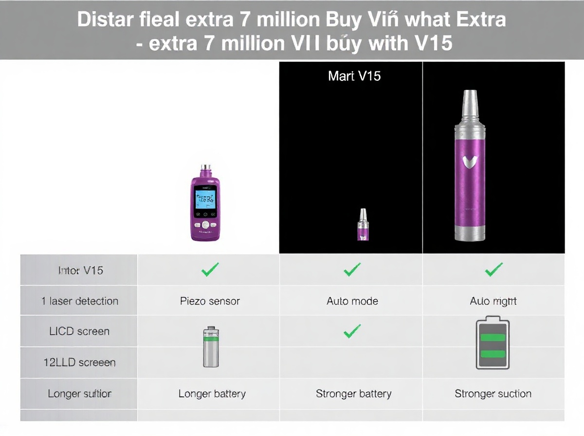 Comparison infographic showing what extra 7 million VND buys with V15: laser det