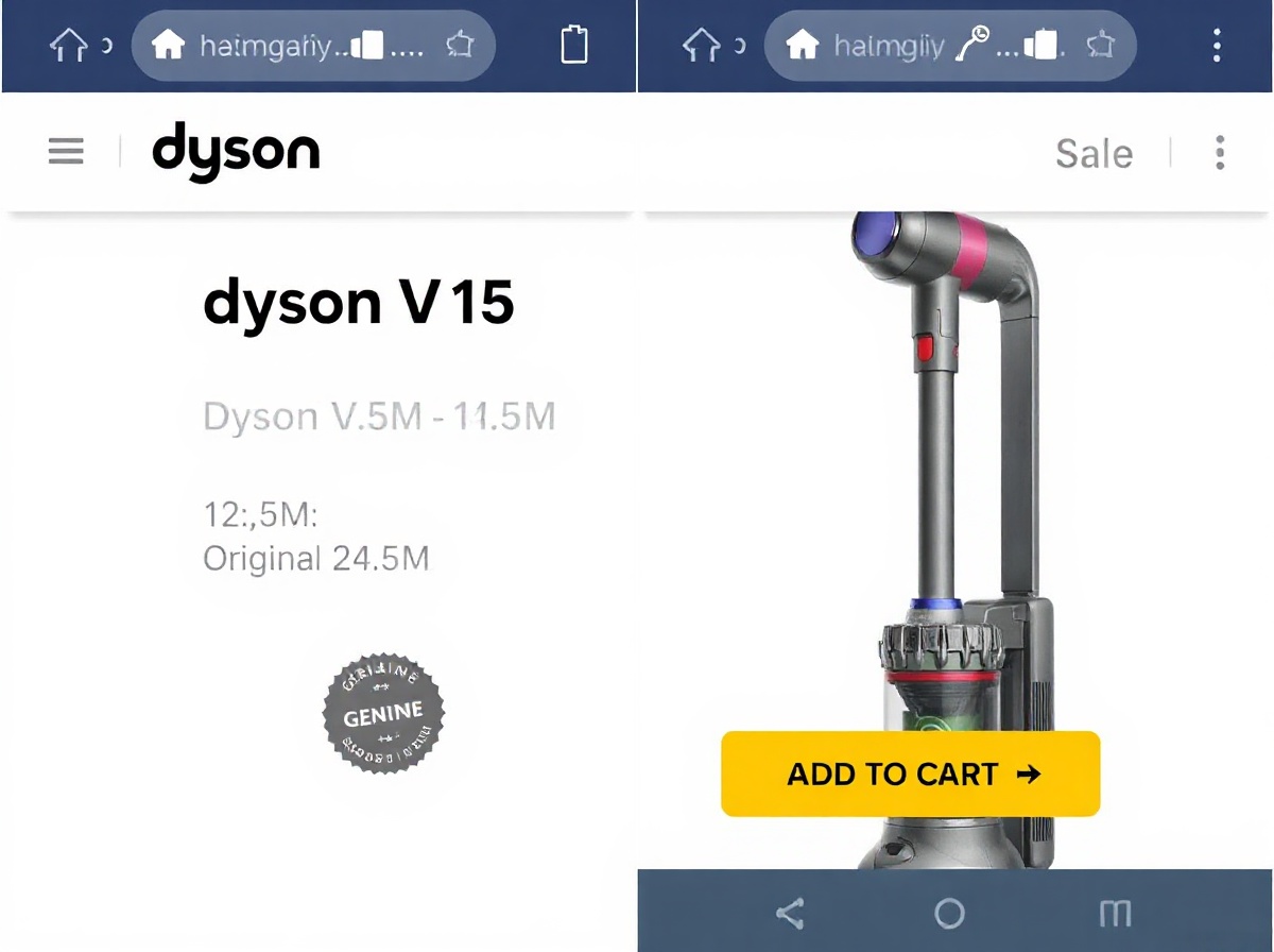 Mobile screenshot of hangmygiaviet.io.vn showing Dyson V15 product page: sale pr