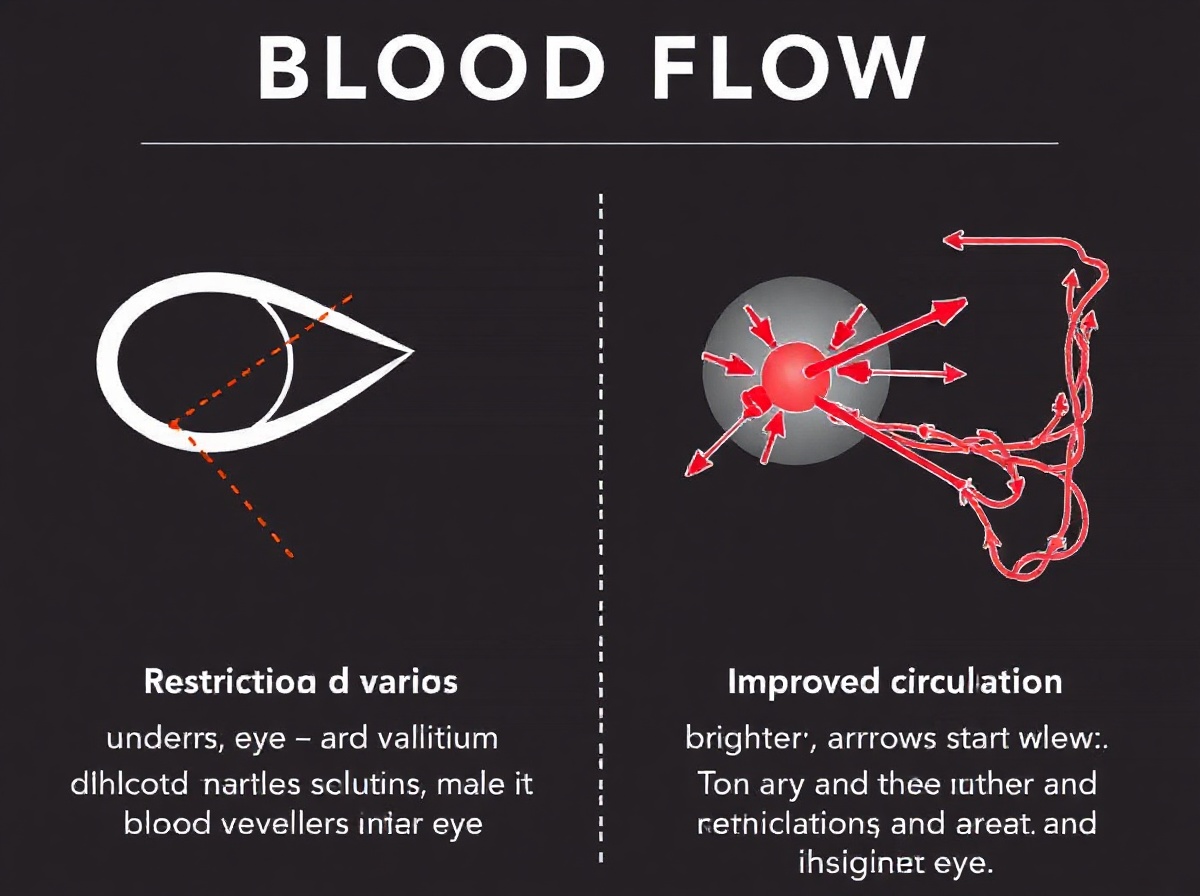 Simple scientific infographic explaining blood flow: left diagram showing restri