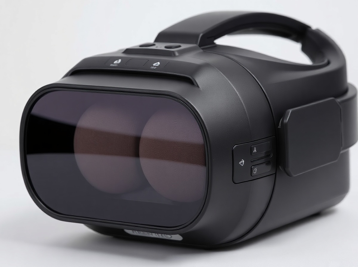 Eye massager from front angle showing eye cushions air vents and control buttons