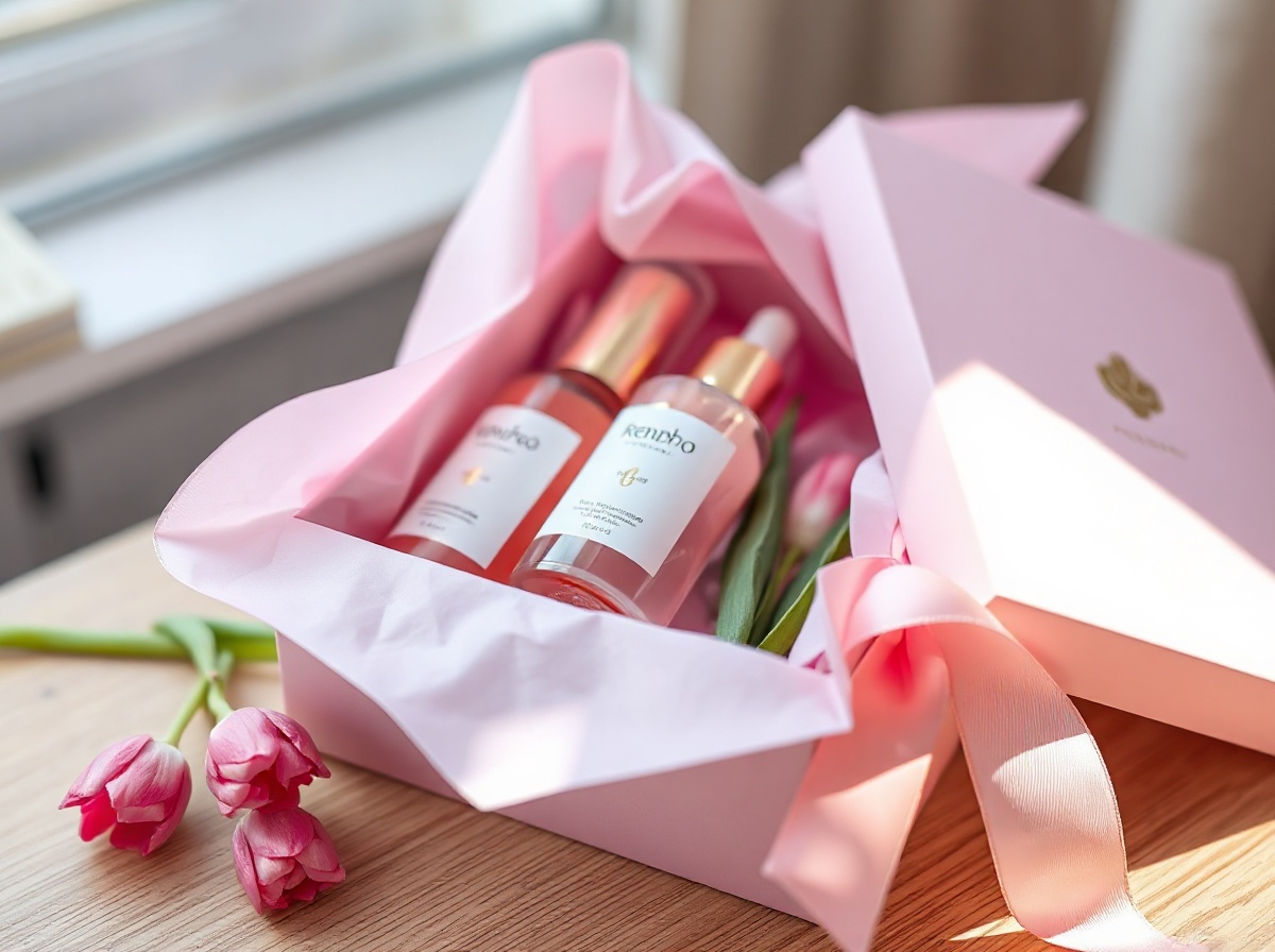 Renpho Eyeris 3 pink in beautiful gift box with soft pink tissue paper, pink pas