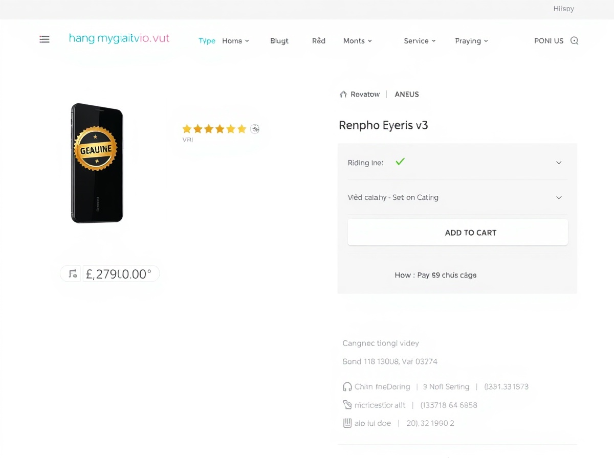 Mobile phone showing hangmygiaviet.io.vn product page for Renpho Eyeris 3 black: