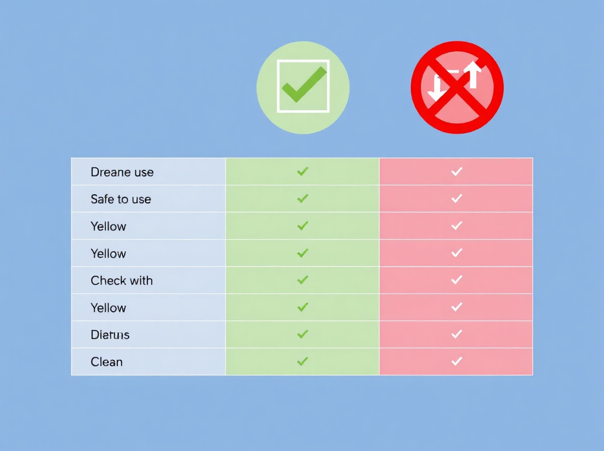 Three-column classification table: Green 'Safe to use' / Yellow 'Check with doct