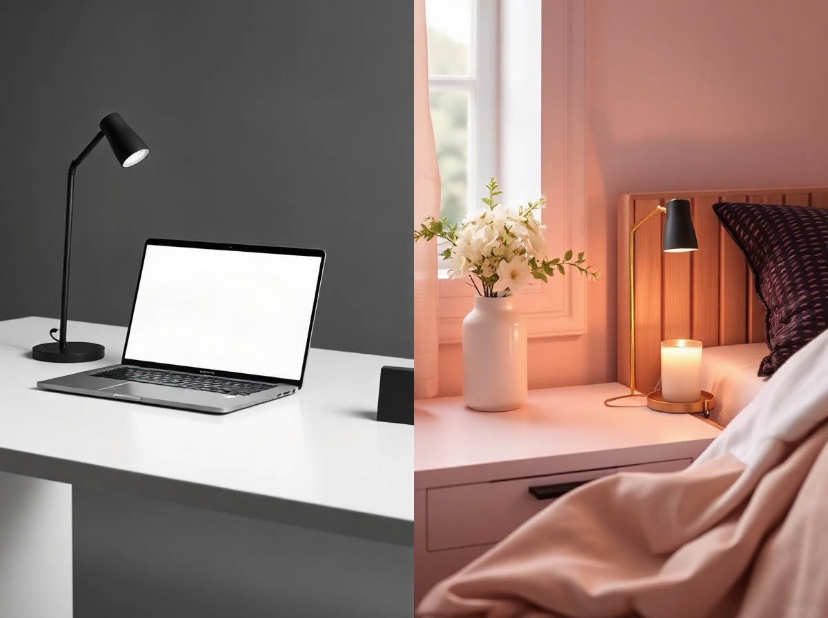 Renpho Eyeris 3 black on modern minimalist work desk with open laptop, pink on f