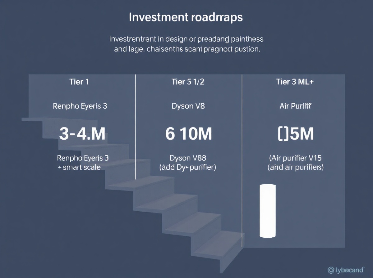 Three-tier investment roadmap infographic: Tier 1 3-4M (Renpho Eyeris 3 + smart 