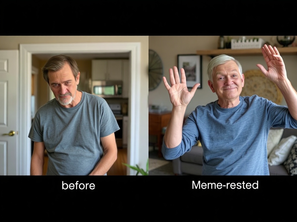 Split scene before/after: left person looking tired and unhealthy (before), righ